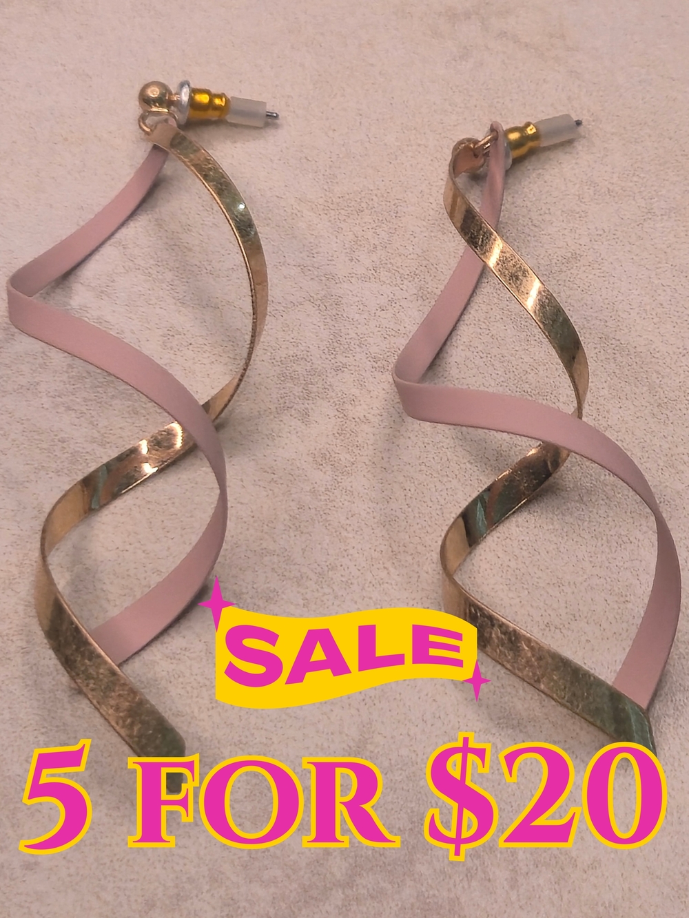 Gold Tone & Pink Spiral Drop Earrings | 5 for $20 Jewelry Sale